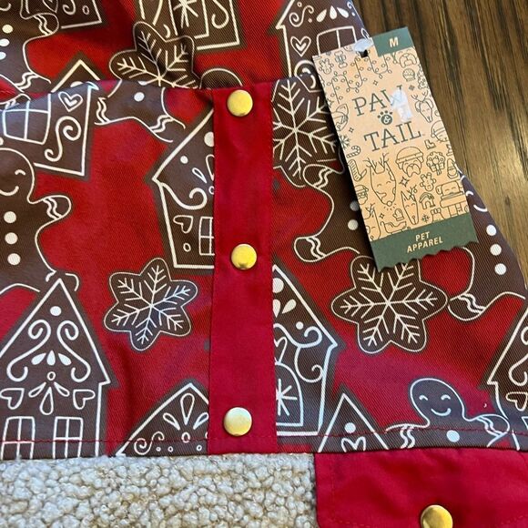 Paw and Tail fleece Dog winter jacket eat w gingerbread as men and houses. NWT - Picture 2 of 6